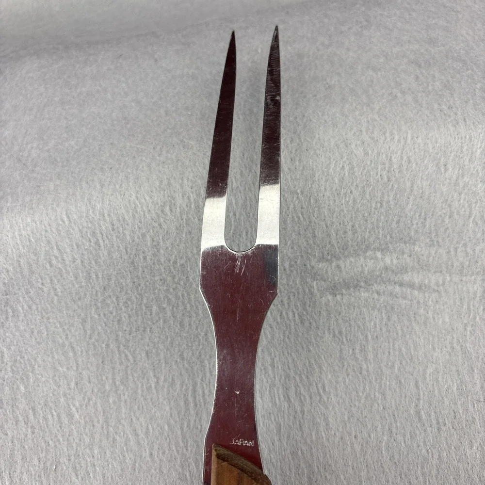 Vtg Northcraft Japan SS Full Extended Tang 2 Prong Carving Fork Acier Inoxydable